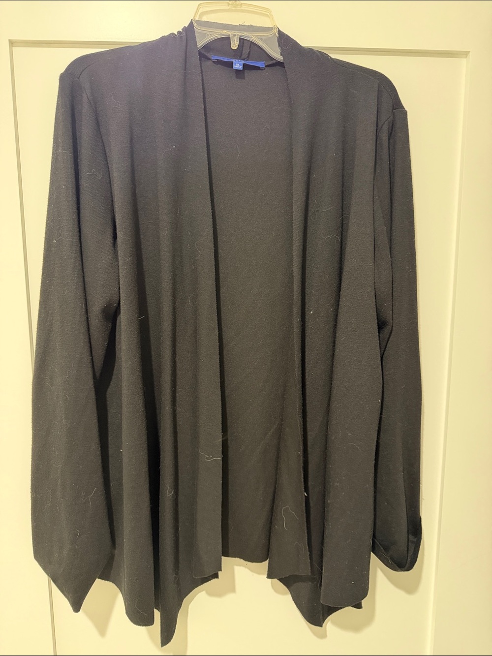 Vintage Women’s Black Open-Front Cardigan Duster Classic Casual Layer Size XL